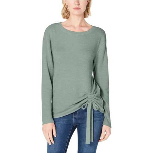 INC International Concepts Women's Ruched Top Round Neck Green Size Extra Large - Picture 1 of 2